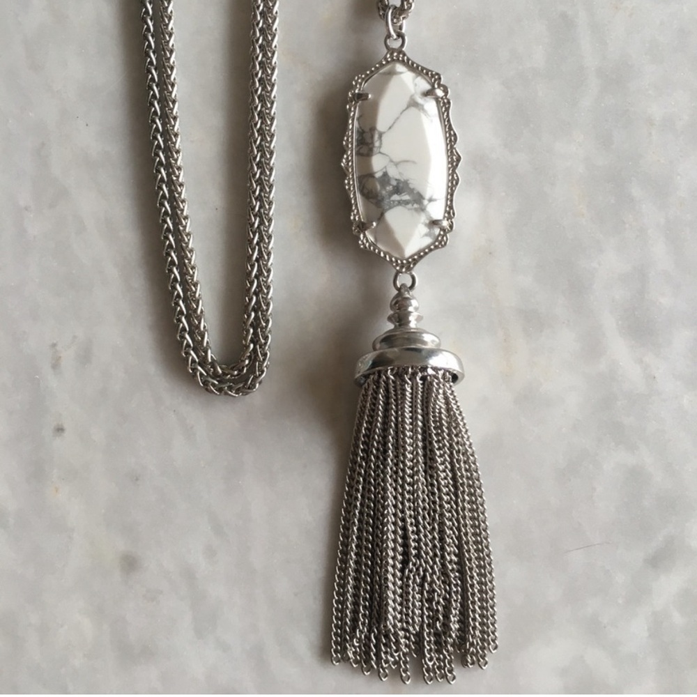 Kendra Scott Everly White Howlite Pendant Silver Tassel Necklace RARE New in Box